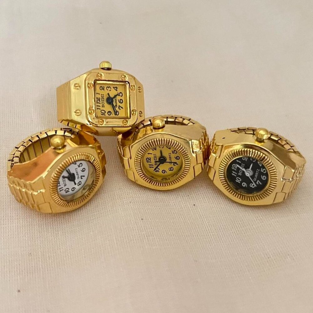 Gold tone Watch Ring with Round and square face - Picture 2 of 7